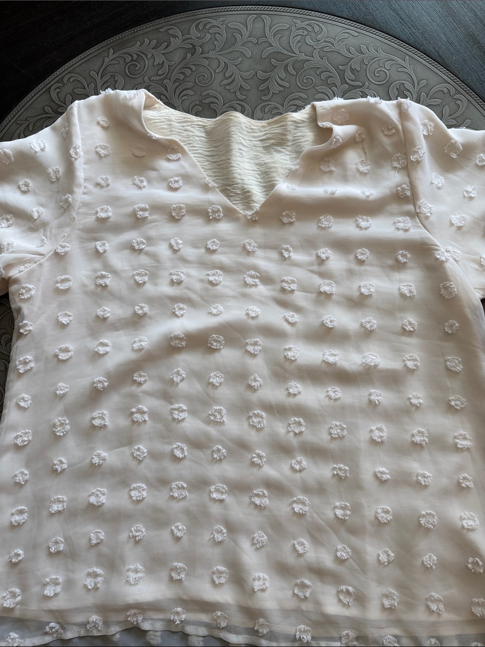 Women’s Cream Dot-Texture Short Sleeve Top